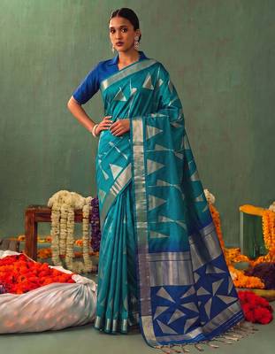 rama color smart ethnic woven designer soft silk blend fabric ceremonial saree 1