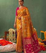 orange color smart ethnic woven designer soft silk blend fabric ceremonial saree