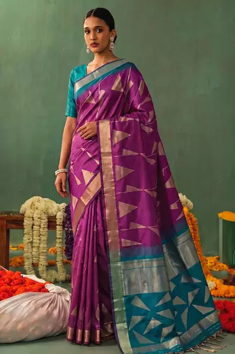 wine color smart ethnic woven designer soft silk blend fabric ceremonial saree