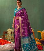 wine color smart ethnic woven designer soft silk blend fabric ceremonial saree