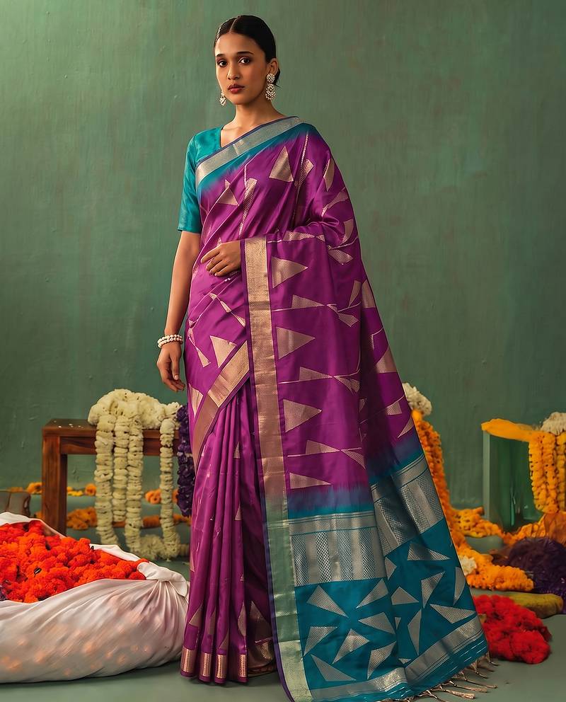 wine color smart ethnic woven designer soft silk blend fabric ceremonial saree