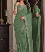 Pista soft georgette embroidery work festive saree with unstitched blouse piece