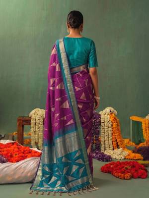 wine color smart ethnic woven designer soft silk blend fabric ceremonial saree 2