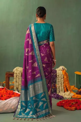 wine color smart ethnic woven designer soft silk blend fabric ceremonial saree