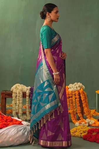 wine color smart ethnic woven designer soft silk blend fabric ceremonial saree
