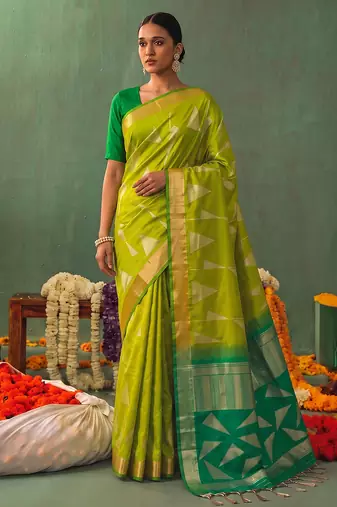 olive color smart ethnic woven designer soft silk blend fabric ceremonial saree