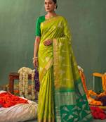 olive color smart ethnic woven designer soft silk blend fabric ceremonial saree