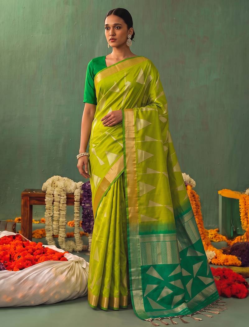 olive color smart ethnic woven designer soft silk blend fabric ceremonial saree