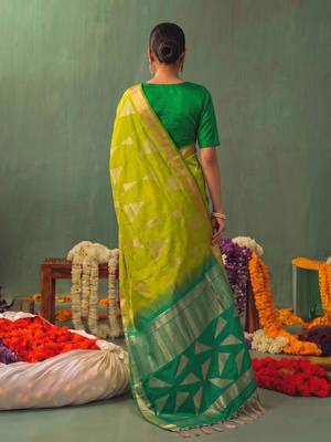 olive color smart ethnic woven designer soft silk blend fabric ceremonial saree 2