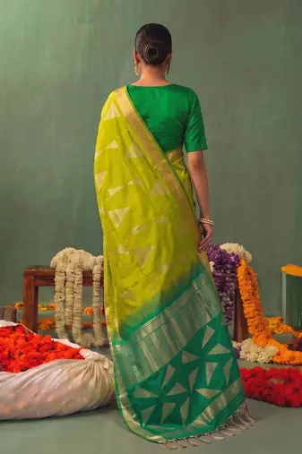 olive color smart ethnic woven designer soft silk blend fabric ceremonial saree