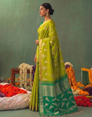 olive color smart ethnic woven designer soft silk blend fabric ceremonial saree 3