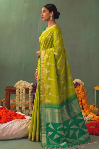 olive color smart ethnic woven designer soft silk blend fabric ceremonial saree