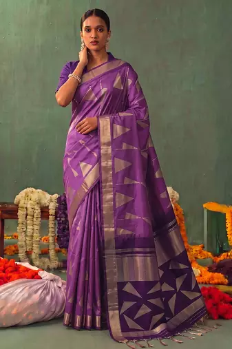 purple color smart ethnic woven designer soft silk blend fabric ceremonial saree