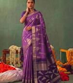 purple color smart ethnic woven designer soft silk blend fabric ceremonial saree