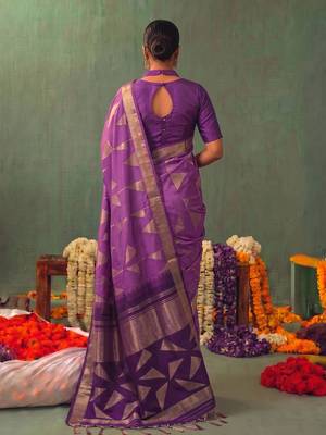 purple color smart ethnic woven designer soft silk blend fabric ceremonial saree 2