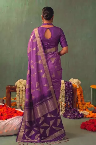 purple color smart ethnic woven designer soft silk blend fabric ceremonial saree