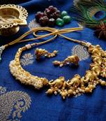 antique gold elephant temple choker necklace set with pearls