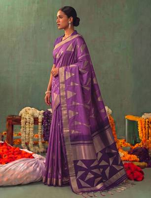 purple color smart ethnic woven designer soft silk blend fabric ceremonial saree 3