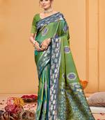 green color beautiful soft silk blend woven designer partywear ethnic saree