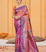 dusty rose pink color beautiful soft silk blend woven designer partywear ethnic saree