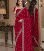 Rani pink soft georgette embroidery work festive saree with unstitched blouse piece