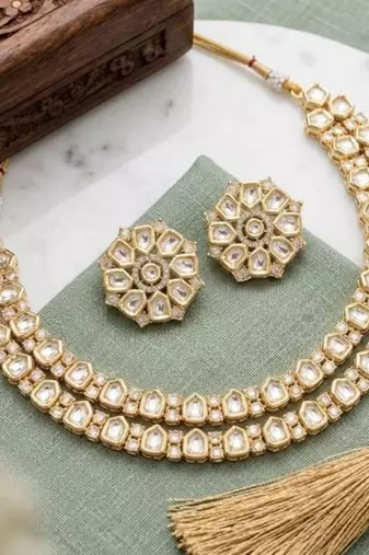 gold plated polki kundan necklace set with earrings