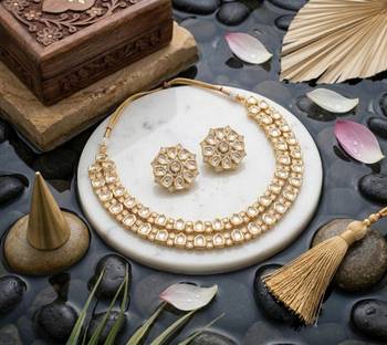 gold plated polki kundan necklace set with earrings 2
