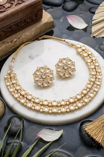 gold plated polki kundan necklace set with earrings