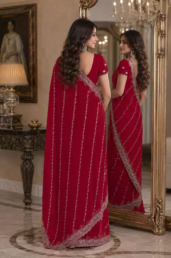 Rani pink soft georgette embroidery work festive saree with unstitched blouse piece