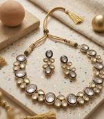 gold plated kundan bridal necklace set with blue meenakari