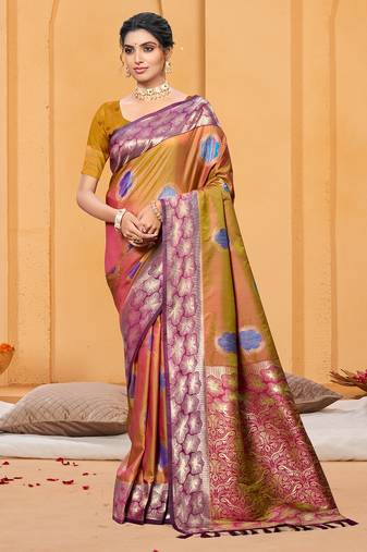 mustard gold color beautiful soft silk blend woven designer partywear ethnic saree