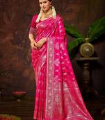 smart and ethnic rani pink color silk blend fabric woven designer ethnic rich looks saree