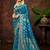 smart and ethnic peacock blue color silk blend fabric woven designer ethnic rich looks saree