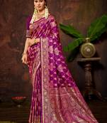 smart and ethnic deep magenta color silk blend fabric woven designer ethnic rich looks saree