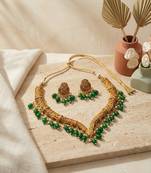 gold plated choker necklace set with pearl drops