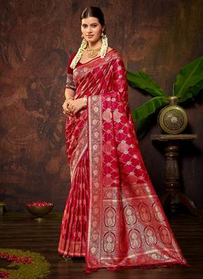smart and ethnic crimson color silk blend fabric woven designer ethnic rich looks saree 1