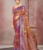 dusty rose brown color smart soft silk blend woven designer ethnic festive saree