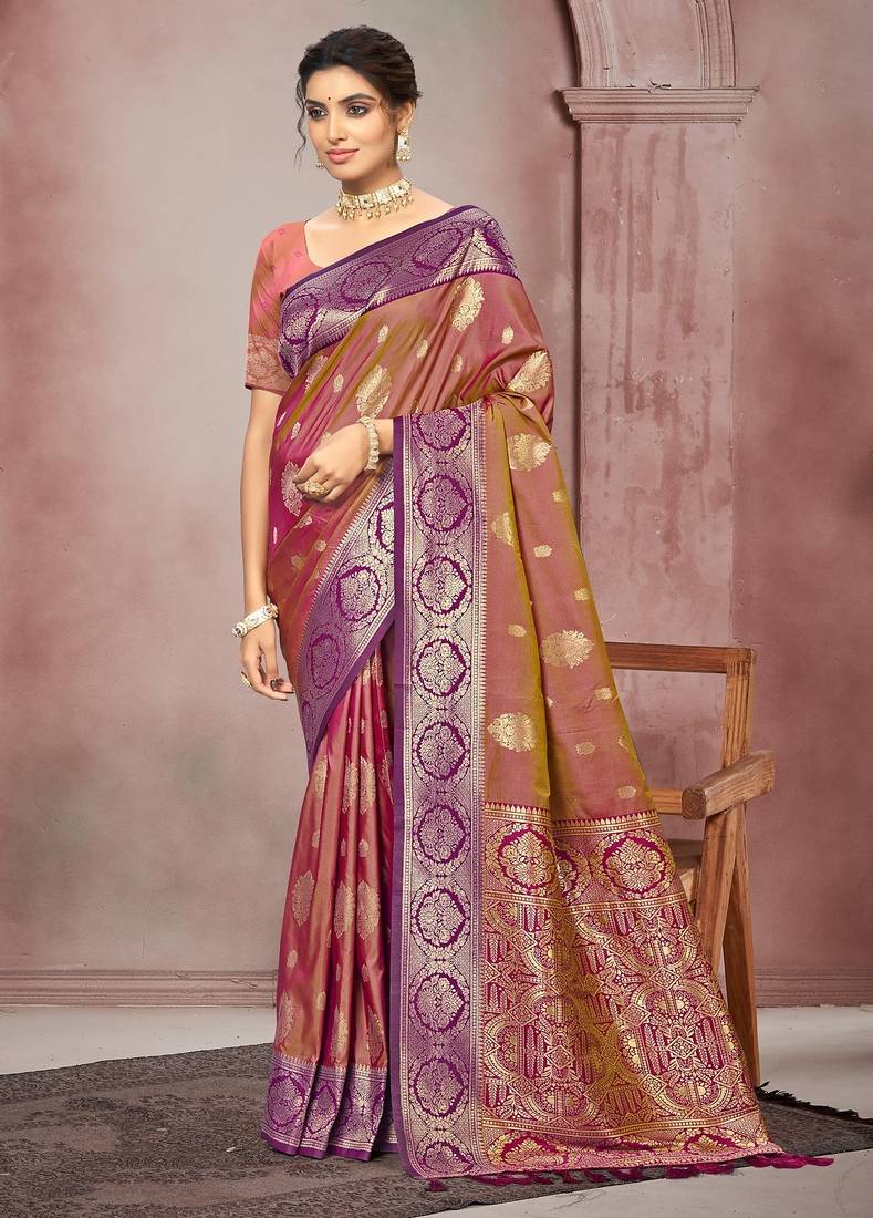 dusty rose brown color smart soft silk blend woven designer ethnic festive saree