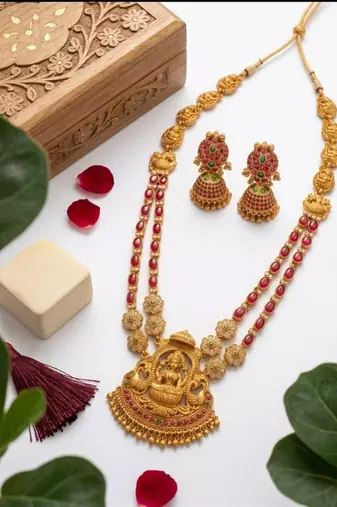 gold plated lakshmi temple necklace set with earrings