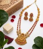 gold plated lakshmi temple necklace set with earrings