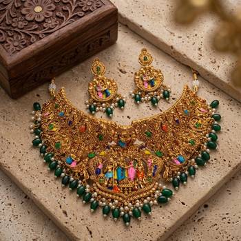 gold plated temple choker necklace set 1