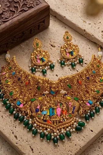 gold plated temple choker necklace set