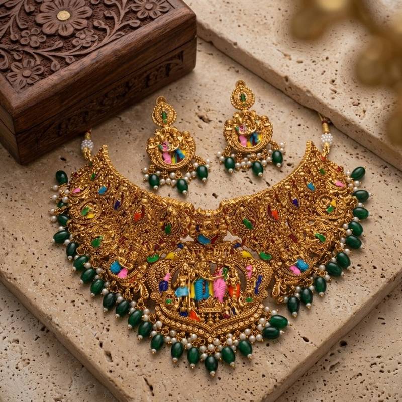 gold plated temple choker necklace set