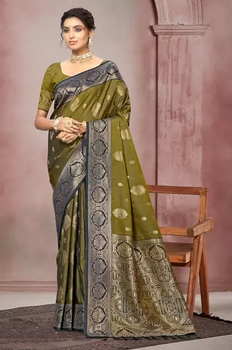 olive green color smart soft silk blend woven designer ethnic festive saree