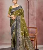 olive green color smart soft silk blend woven designer ethnic festive saree