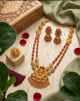 gold plated lakshmi temple necklace set with earrings 2