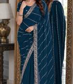 Morpich soft georgette embroidery work festive saree with unstitched blouse piece