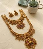 gold plated lakshmi temple necklace set with jhumkas