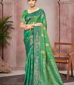 emerald green color smart soft silk blend woven designer ethnic festive saree