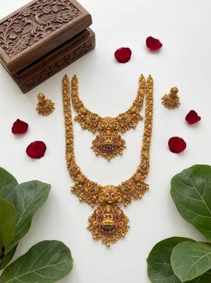 gold plated lakshmi temple necklace set with jhumkas 2